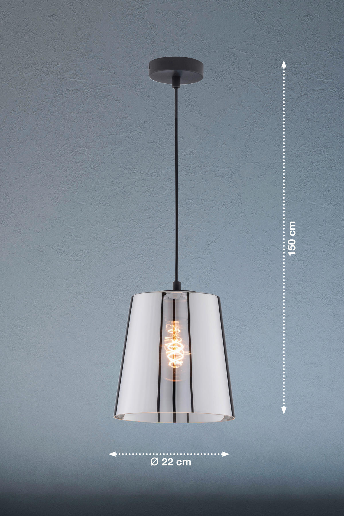 VISEČA SVETILKA  Latina      22/150 cm     40 W E27 - črna, Trend, kovina/steklo (22/150cm)