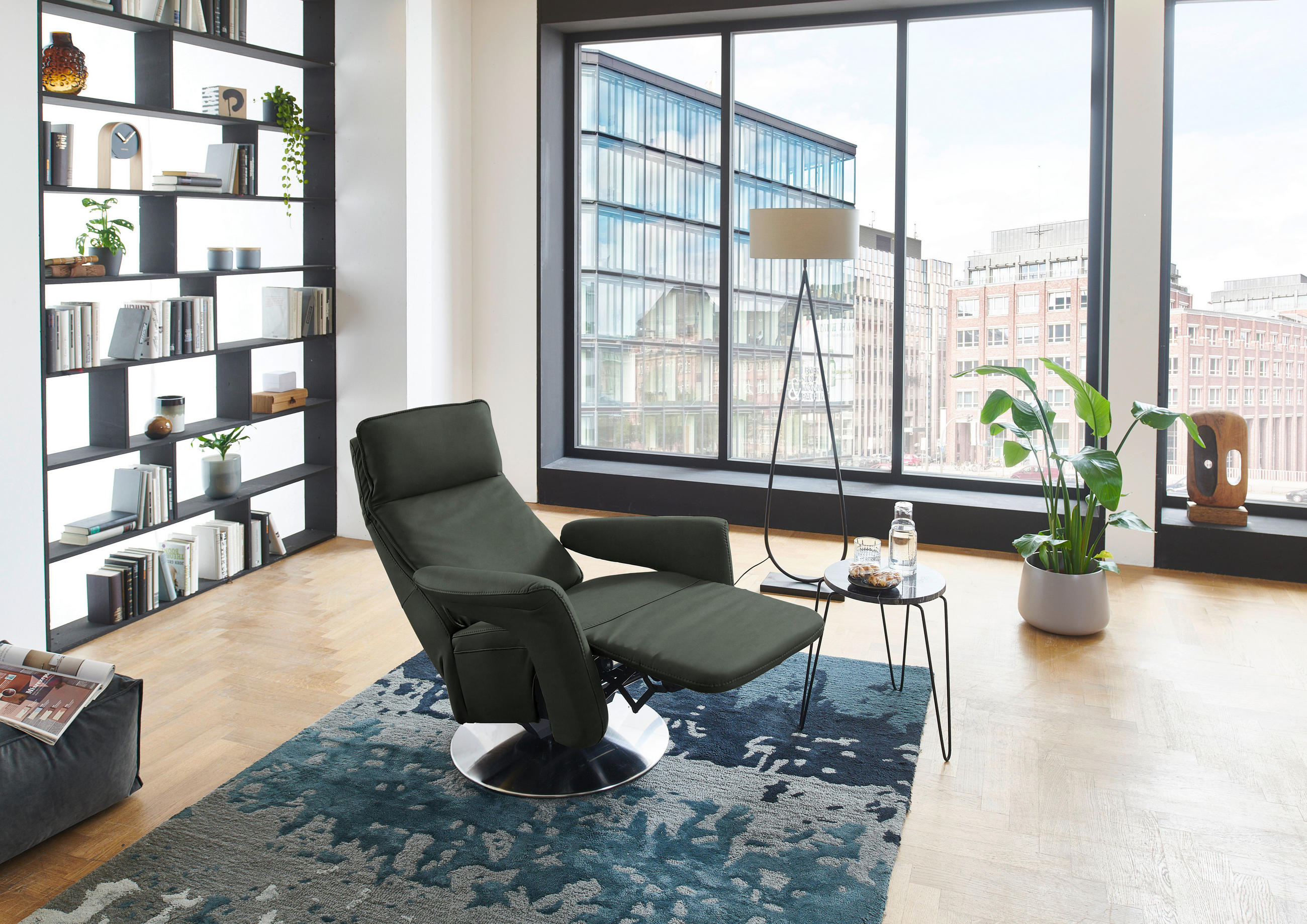 RELAXSESSEL in Leder Dunkelgrün  - Dunkelgrün/Edelstahlfarben, Design, Leder/Metall (83/112/87-174cm) - Valdera