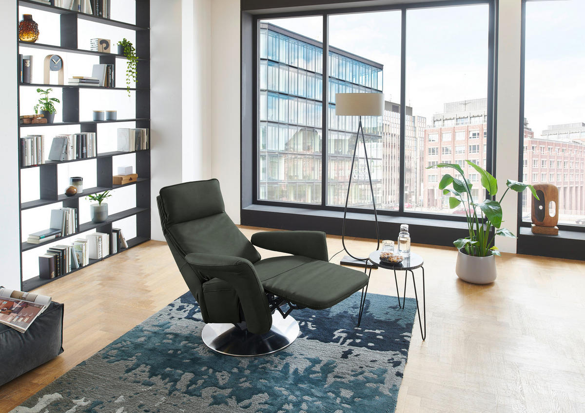 RELAXSESSEL in Leder Dunkelgrün  - Dunkelgrün/Edelstahlfarben, Design, Leder/Metall (83/112/87-174cm) - Valdera