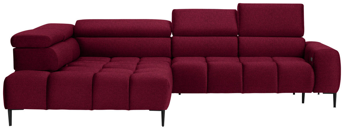 ECKSOFA in Webstoff Rot  - Rot/Schwarz, Design, Textil/Metall (216/300cm) - Welnova