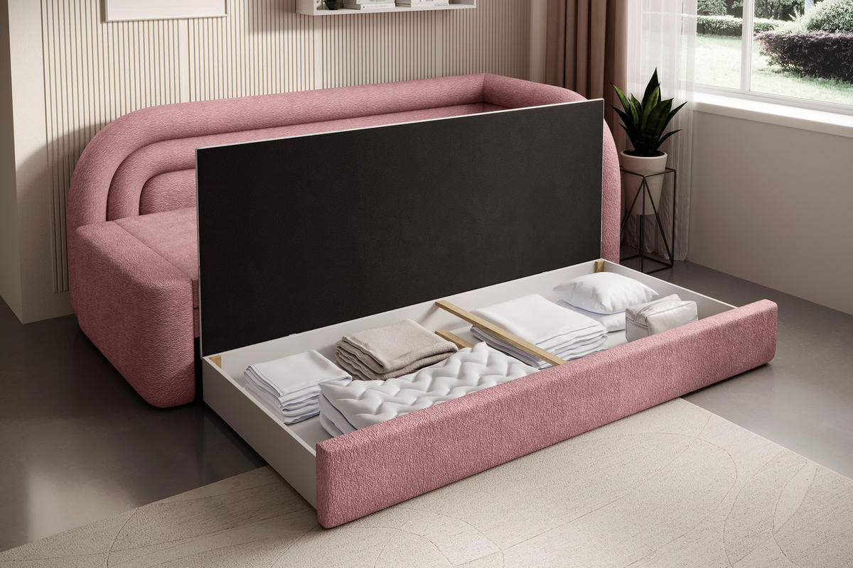 RÉCAMIERE FABILLO in Teddystoff Rosa  - Schwarz/Rosa, Design, Kunststoff/Textil (223/80/86cm) - MID.YOU