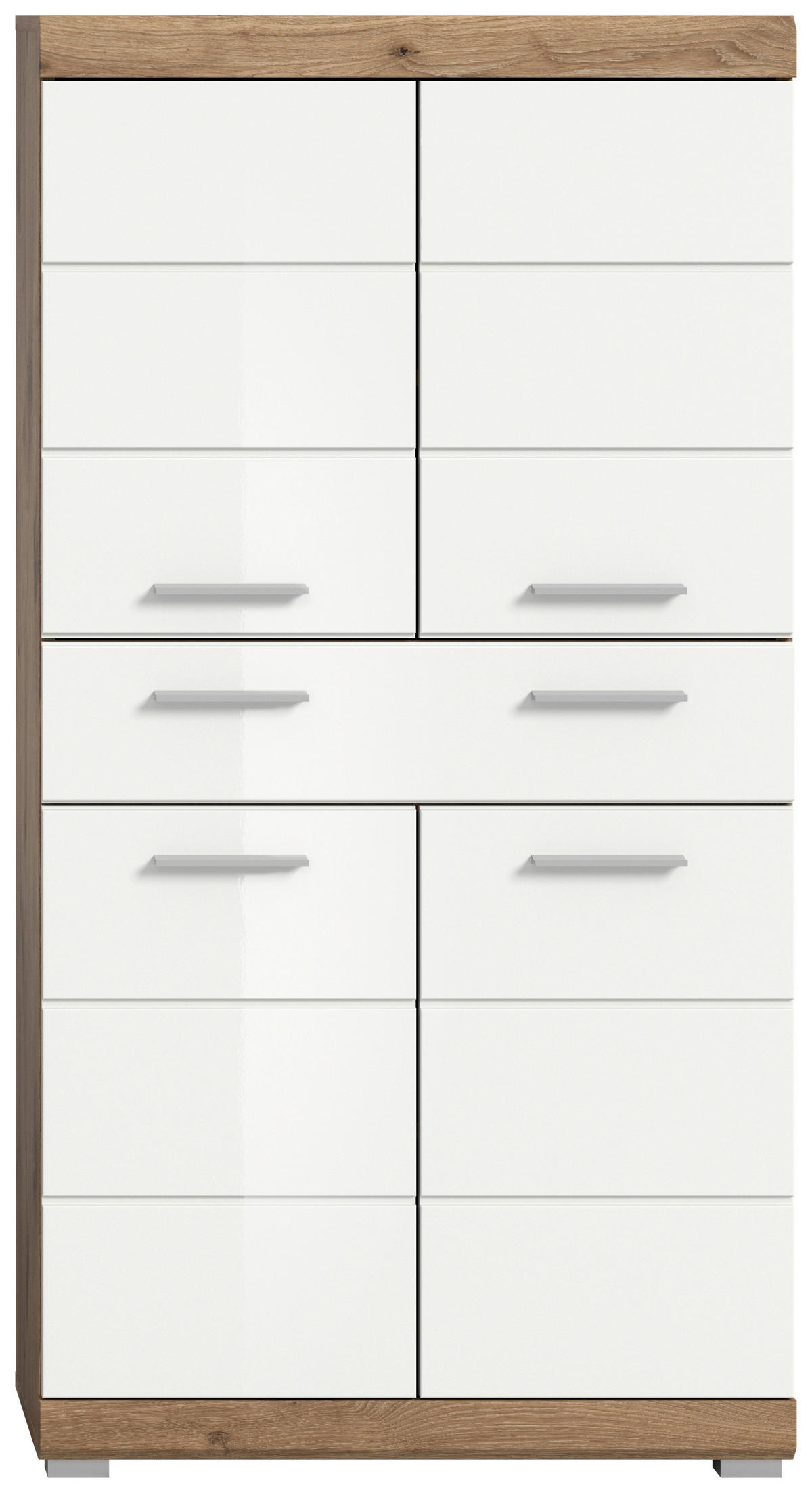 MIDISCHRANK 74/141/31 cm  - Chromfarben/Weiß Hochglanz, MODERN, Holzwerkstoff/Kunststoff (74/141/31cm) - MID.YOU