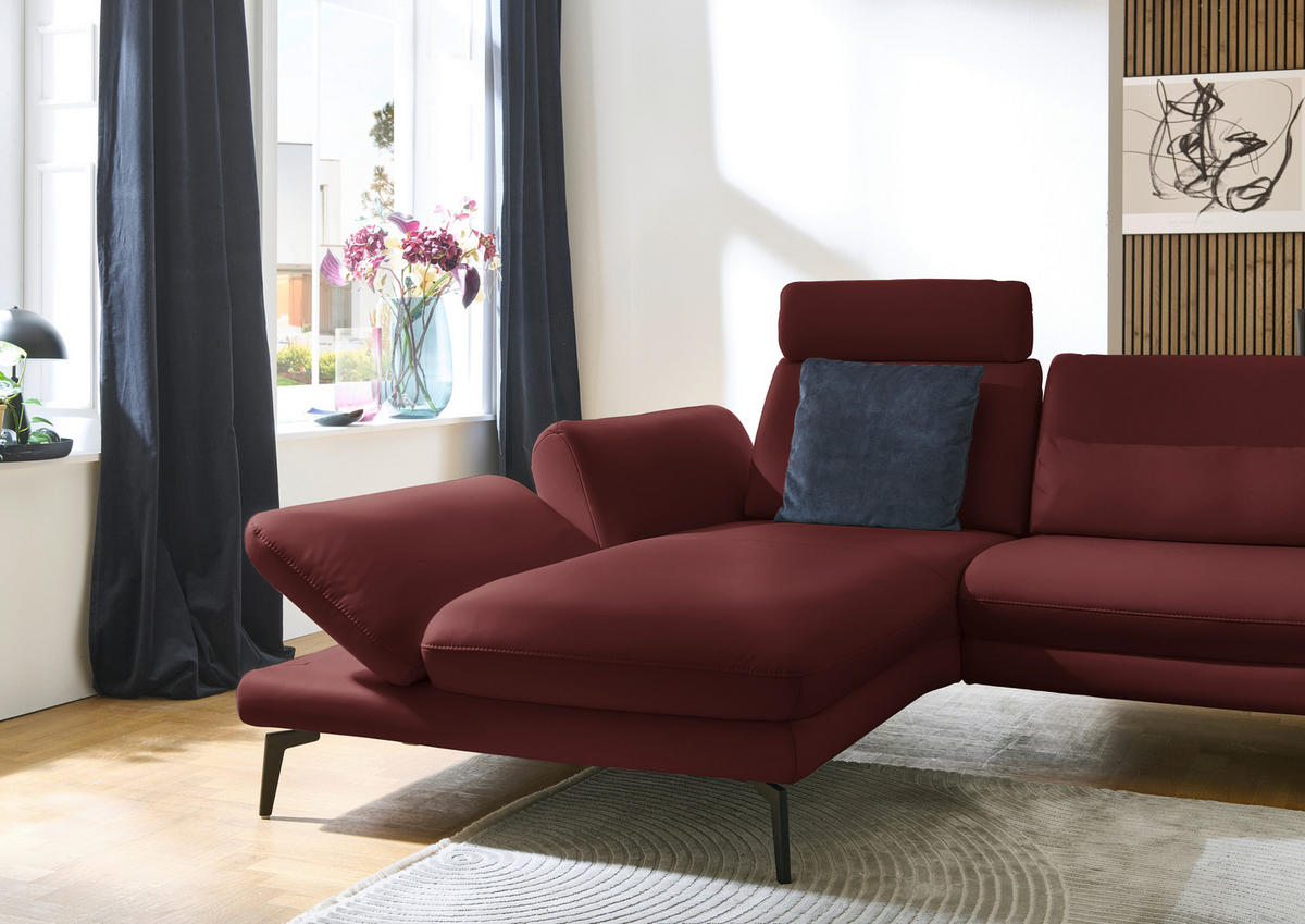 ECKSOFA in Echtleder Brombeere  - Brombeere/Schwarz, Design, Leder/Metall (195/308cm) - Dieter Knoll