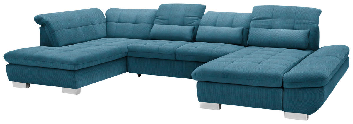 WOHNLANDSCHAFT in Mikrofaser Blau  - Chromfarben/Blau, Design, Kunststoff/Textil (211/350/204cm) - Xora