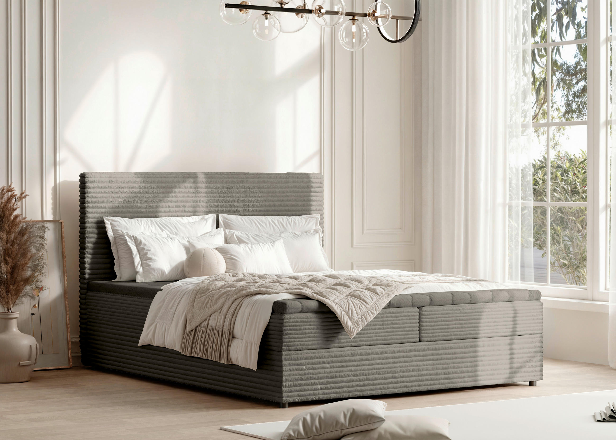 BOXBETT 140/200 cm,  in Hellgrau, Bettkasten, Topper, Matratzen, H3 = fest  - Hellgrau/Schwarz, Trend, Kunststoff/Textil (140/200cm) - Boxxx