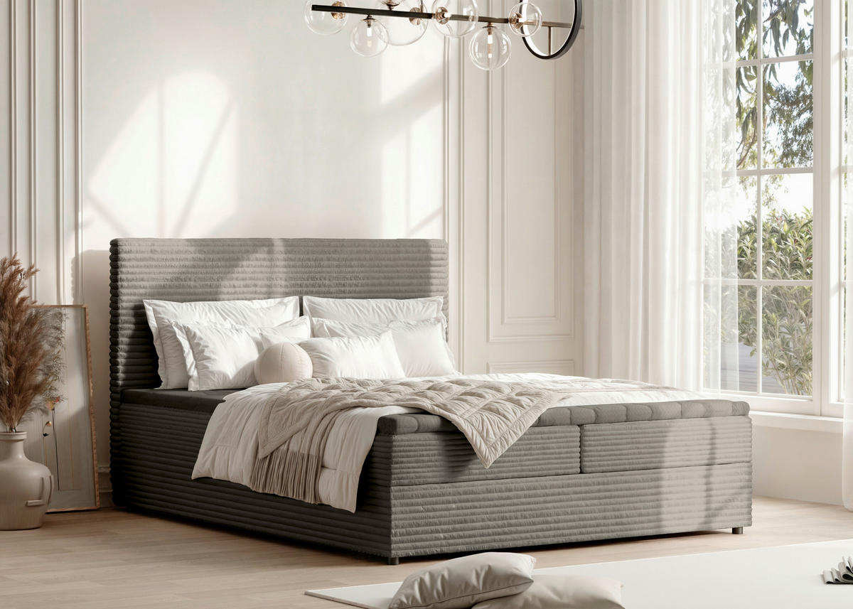 BOXSÄNG 140/200 cm  i ljusgrå  - ljusgrå/svart, Trend, textil/plast (140/200cm) - Boxxx