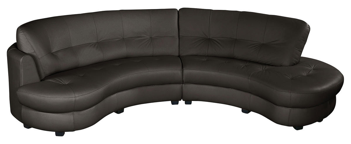 ECKSOFA Dunkelbraun Echtleder Lederlook  - Dunkelbraun/Schwarz, Design, Leder/Kunststoff (300/113cm) - Livetastic