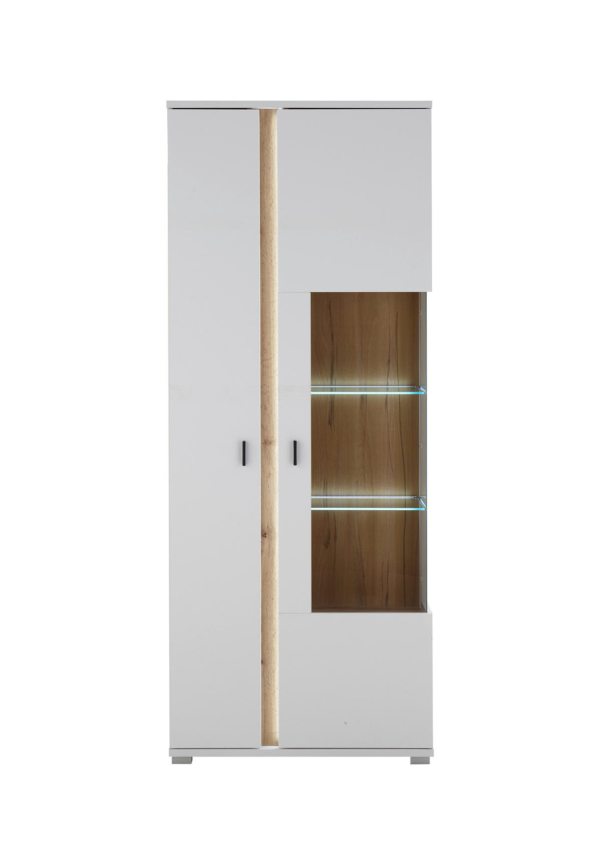 VITRINE  in Weiß, Eiche Wotan  - Silberfarben/Eiche Wotan, Design, Glas/Holzwerkstoff (80/200/35cm) - MID.YOU