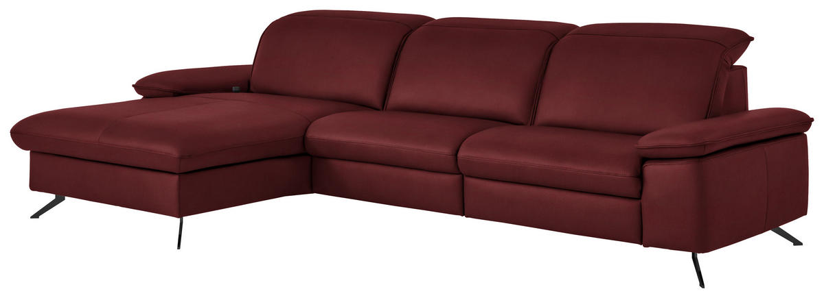 ECKSOFA  Echtleder Rot  - Rot/Schwarz, Design, Leder/Metall (169/307cm) - Beldomo Premium