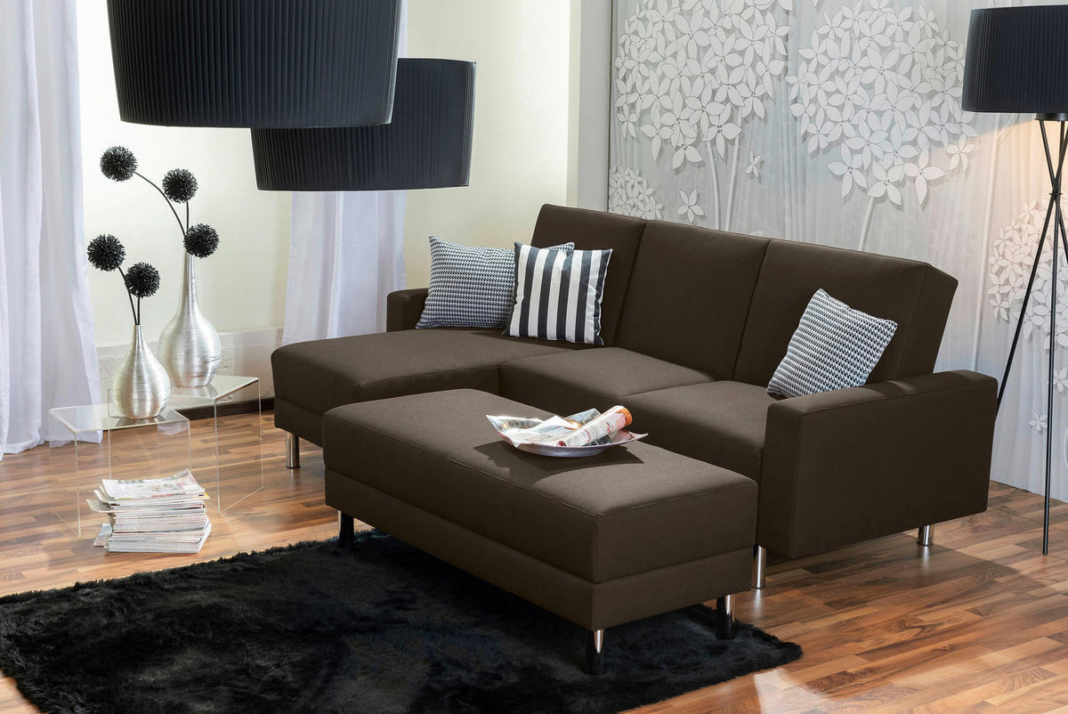 ECKSCHLAFSOFA inkl. Hocker in Braun Textil   - Chromfarben/Braun, Konventionell, Textil/Metall (152/230cm) - Max Winzer