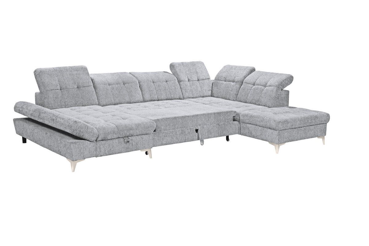 WOHNLANDSCHAFT Mikrovelours Hellgrau  - Kaschmir/Hellgrau, Modern, Kunststoff/Textil (169/348/245cm) - MID.YOU
