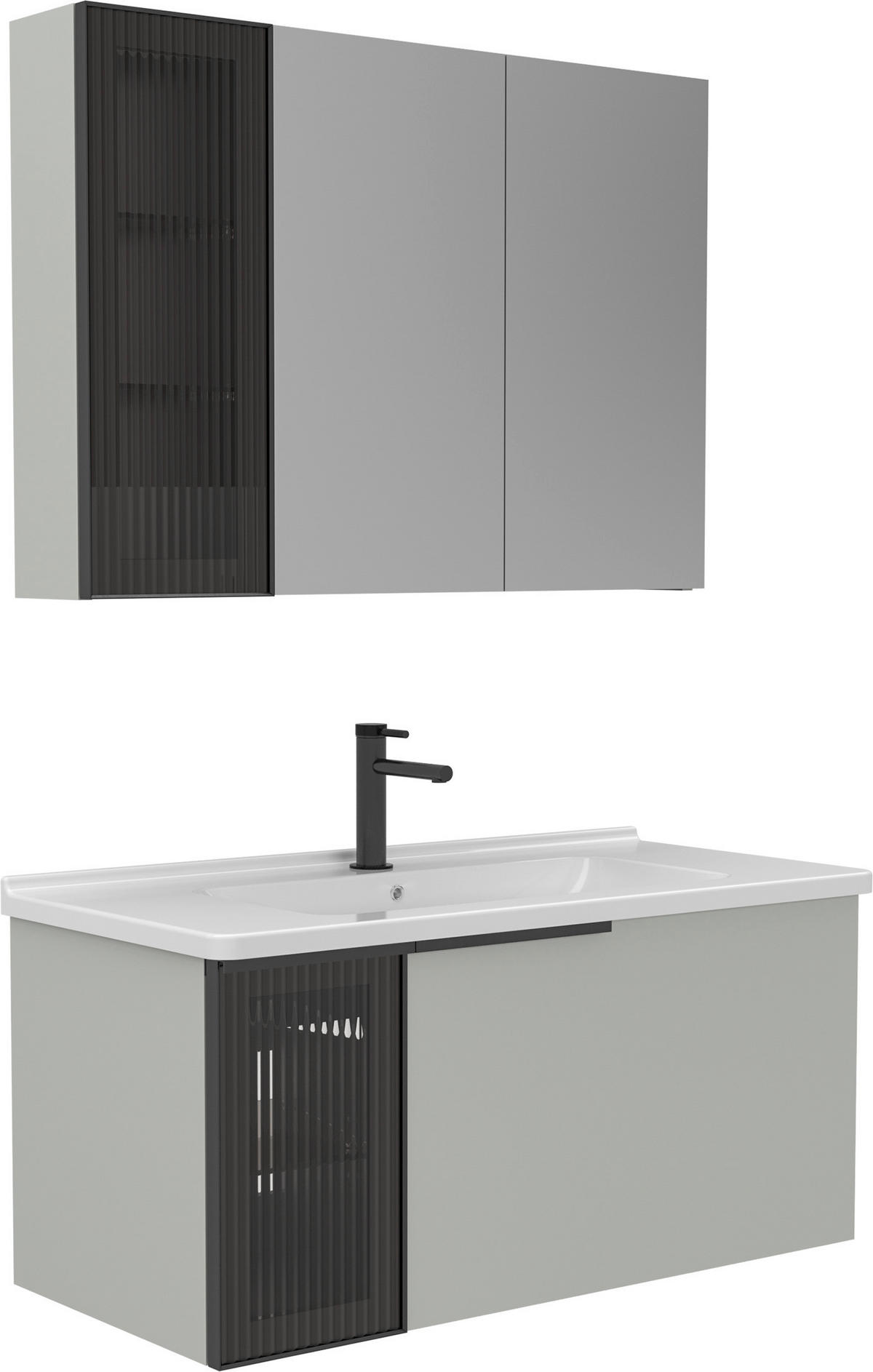 BADEZIMMER 3-teilig  in  - Weiß Hochglanz/Beige, MODERN, Glas/Keramik (100/114/45cm) - MID.YOU