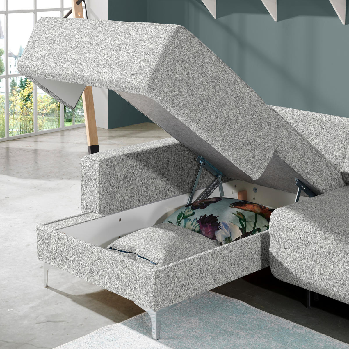 ECKSOFA  in Mikrovelours Naturfarben  160/248 cm  - Alufarben/Naturfarben, Design, Textil/Metall (160/248cm) - Sedda