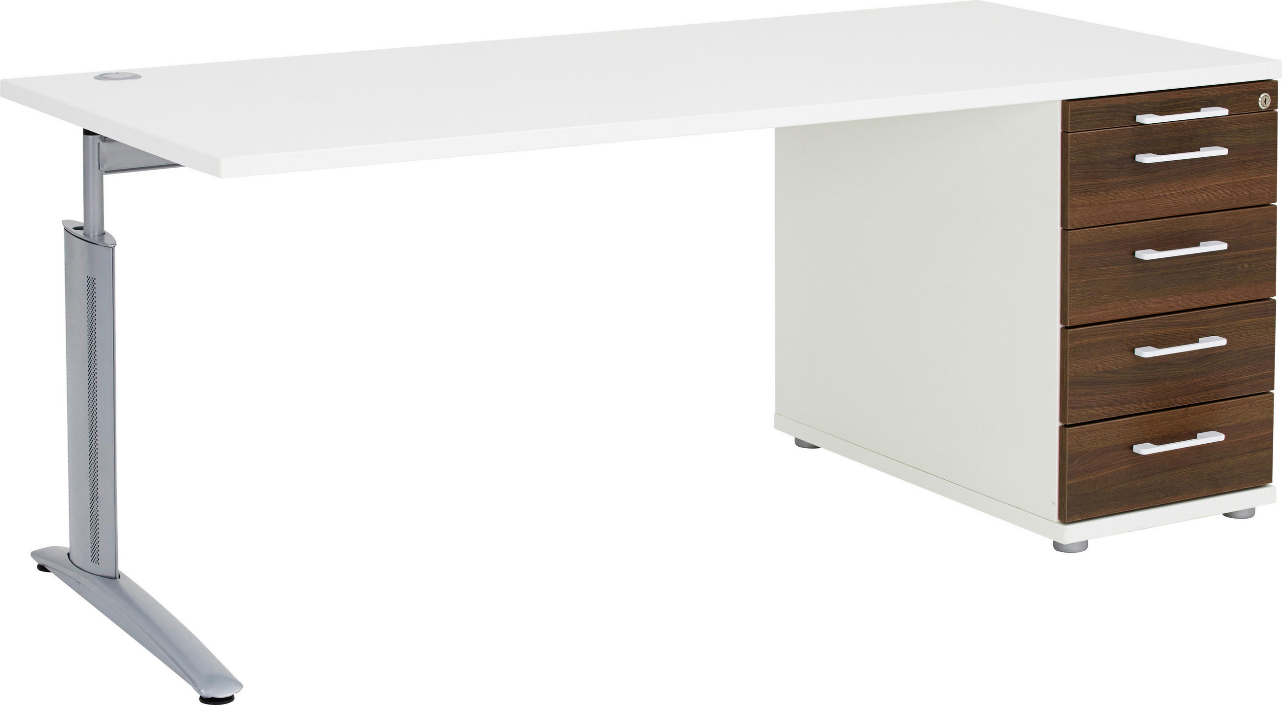 SCHREIBTISCH höhenverstellbar, Stauraum, abschließbar  - Eichefarben/Alufarben, Design, Holzwerkstoff/Metall (180/80/72-78cm)