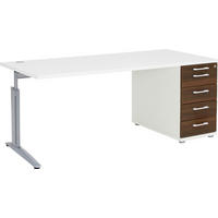 SCHREIBTISCH höhenverstellbar, Stauraum, abschließbar  - Eichefarben/Alufarben, Design, Holzwerkstoff/Metall (180/80/72-78cm)