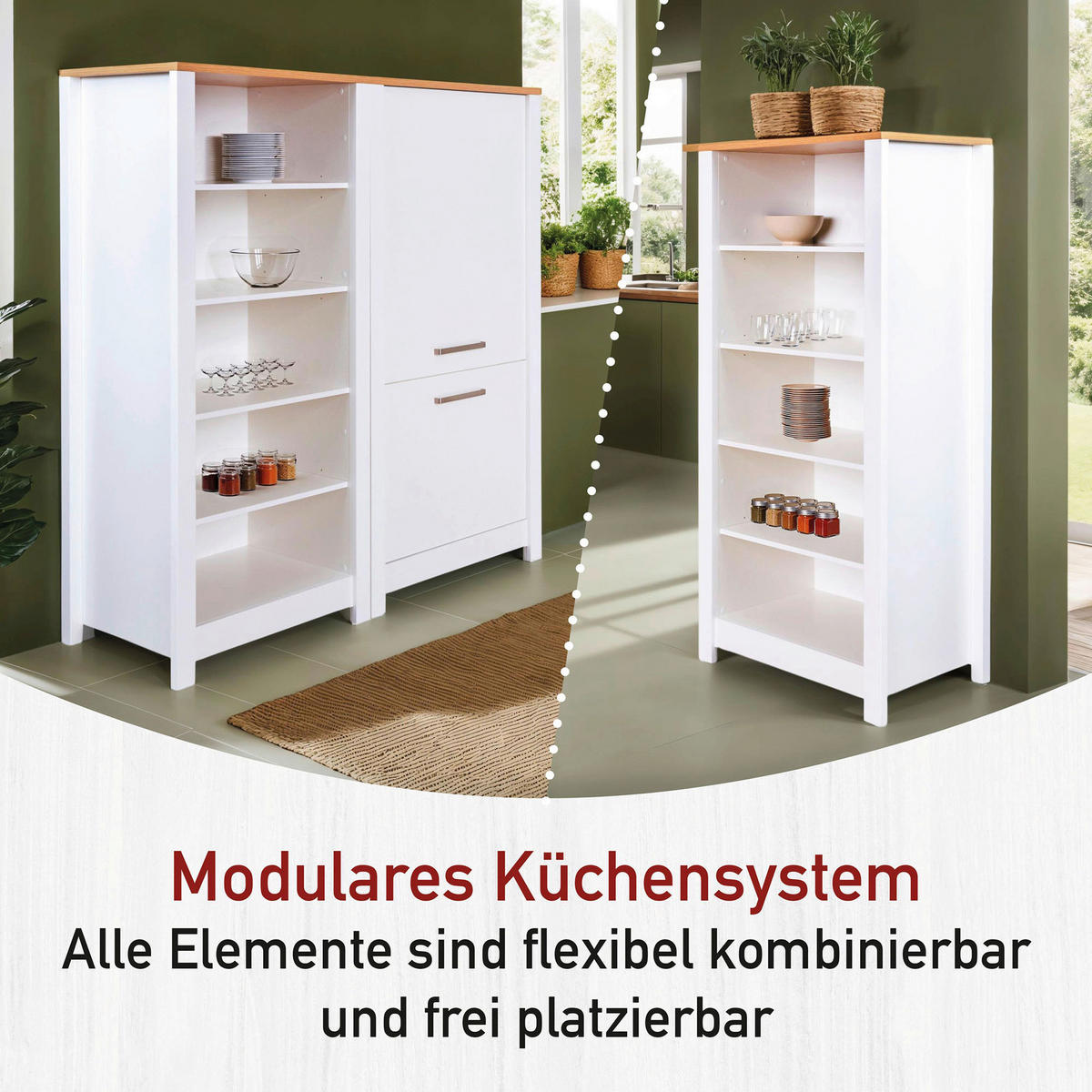 KÜCHENLEERBLOCK   in Weiß, Eiche Artisan  - Silberfarben/Weiß, MODERN, Glas/Holzwerkstoff (430/167/60cm) - home24