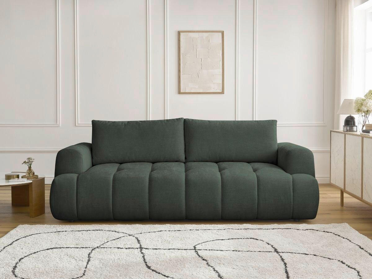 SCHLAFSOFA FUJI Leinenoptik Grün  inkl.  - Schwarz/Grün, MODERN, Kunststoff/Textil (251/113/88cm)