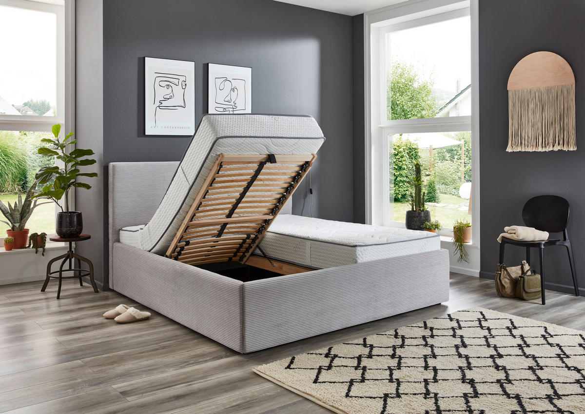 POLSTERBETT Bettkasten 160/200 cm  in Hellgrau  - Hellgrau/Schwarz, Trend, Kunststoff/Textil (160/200cm) - Boxxx