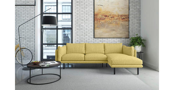 ECKSOFA Currygelb Flachgewebe  - Currygelb/Beige, Design, Textil/Metall (268/160/100cm) - Novel