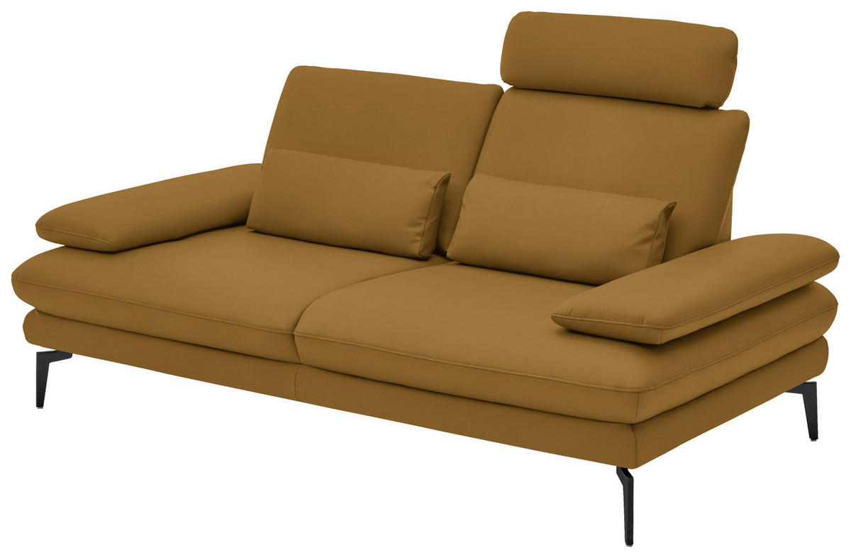 2,5-SITZER in Echtleder Currygelb  - Currygelb/Schwarz, Design, Leder/Metall (196/86/104cm) - Dieter Knoll