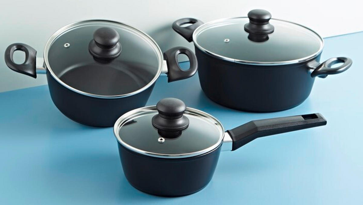 KOCHTOPFSET 6-teilig  - Schwarz, Basics, Glas/Metall (24/10,5cm) - Atrigo