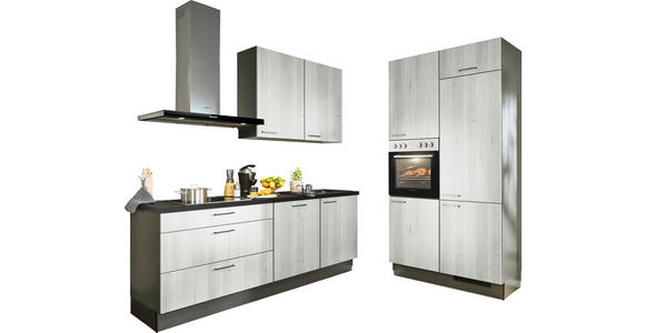 ECKKÜCHE 220/120 cm in Graphitfarben, Schwarz, Hellgrau - Tannenholzfarben/Hellgrau, Design, Holzwerkstoff/Metall (220/120cm) - Xora
