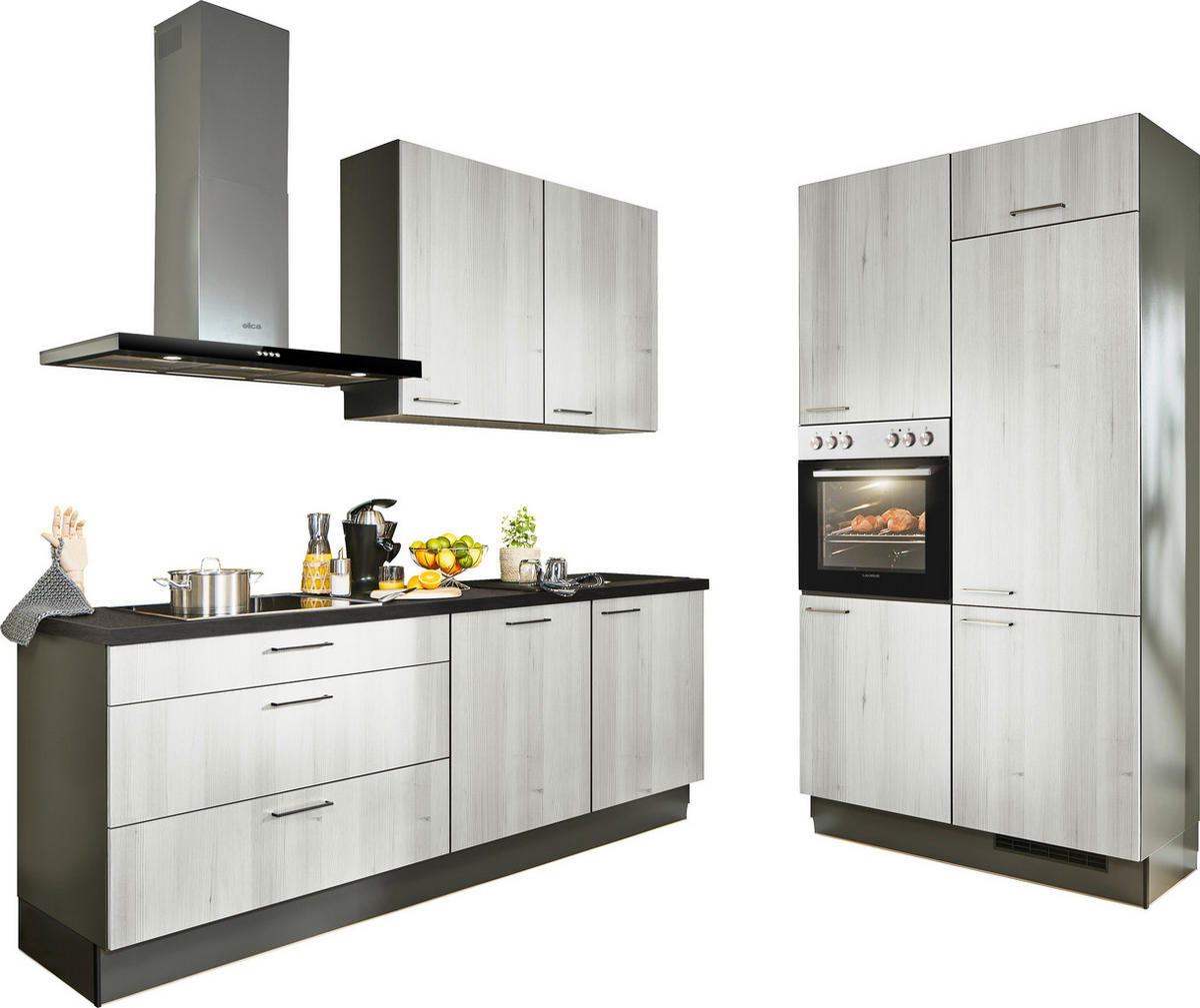 ECKKÜCHE 220/120 cm  in Graphitfarben, Schwarz, Hellgrau  - Tannenholzfarben/Hellgrau, Design, Holzwerkstoff/Metall (220/120cm) - Xora