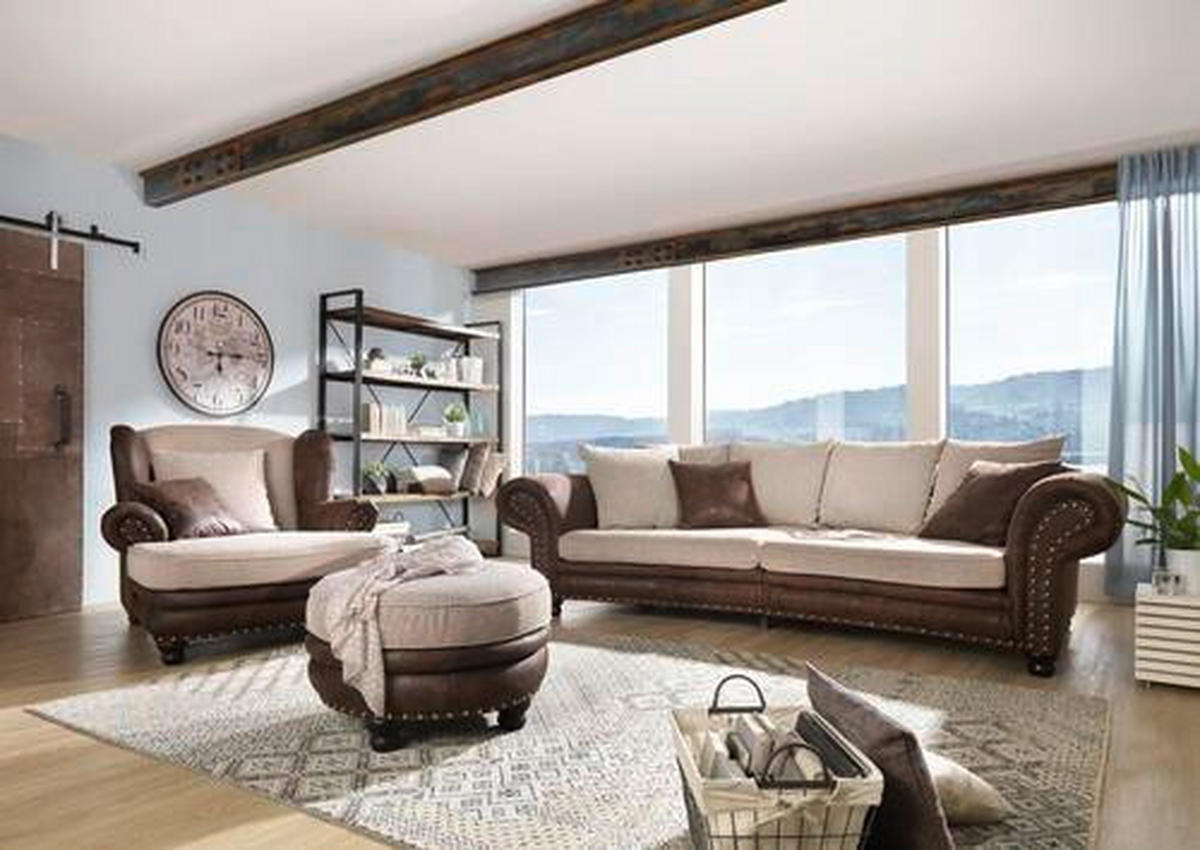 MEGA SOFA braon, bež  - braon/bež, Romantično / Seoski, tekstil/drvo (276/81/140cm) - Landscape