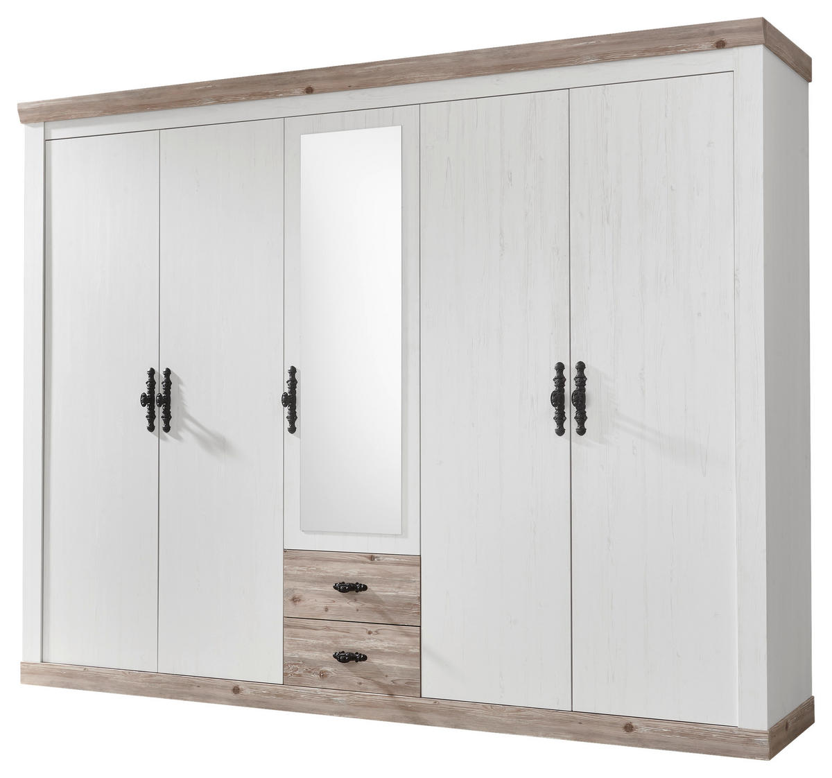 KLEIDERSCHRANK 265/201/60 cm 5-türig Pinienfarben, Hellbraun  - Hellbraun/Schwarz, Design, Holzwerkstoff/Metall (265/201/60cm) - MID.YOU