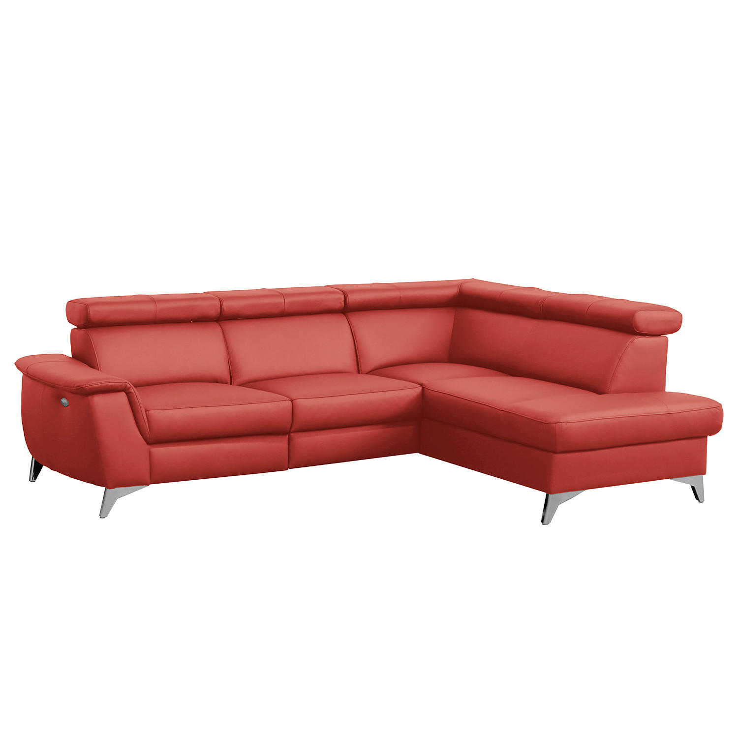ECKSOFA Rot Echtleder Lederlook  - Chromfarben/Rot, Design, Leder/Textil (257/197cm) - Livetastic