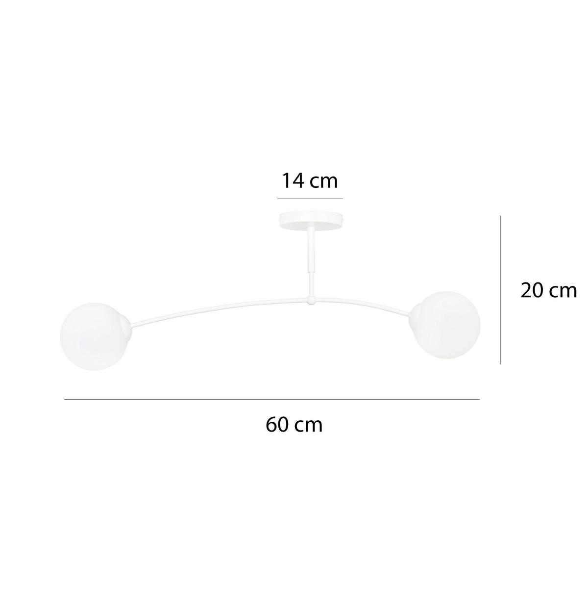 DECKENLEUCHTE 60/14/20 cm  - Weiß, KONVENTIONELL, Glas/Metall (60/14/20cm)