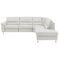 ECKSOFA in Echtleder Weiss  - Weiss/Alufarben, Konventionell, Leder/Metall (290/249cm) - Beldomo Premium