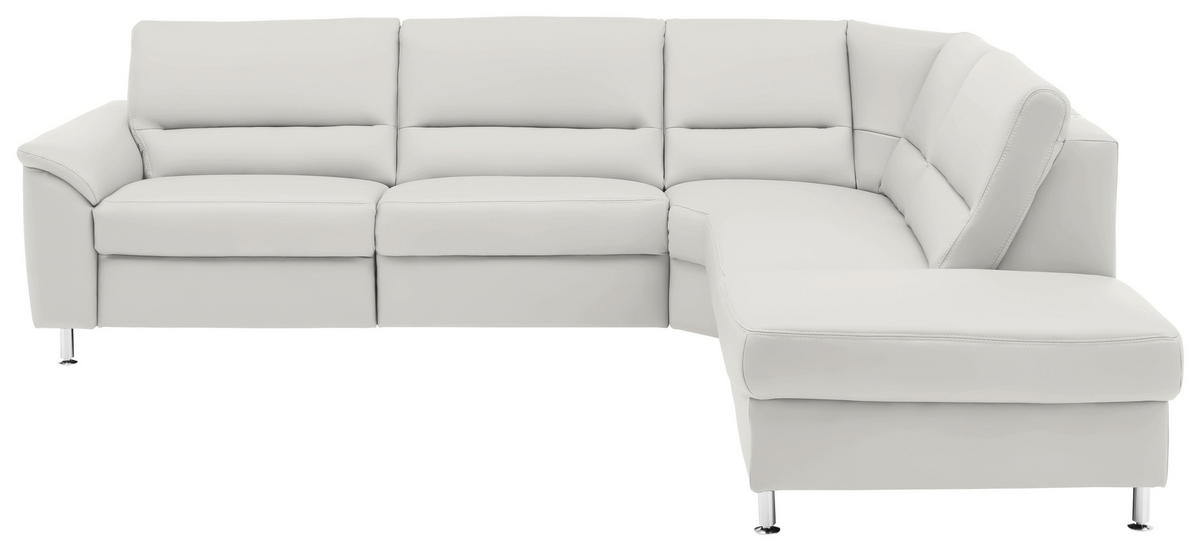 ECKSOFA in Echtleder Weiss  - Weiss/Alufarben, Konventionell, Leder/Metall (290/249cm) - Beldomo Premium