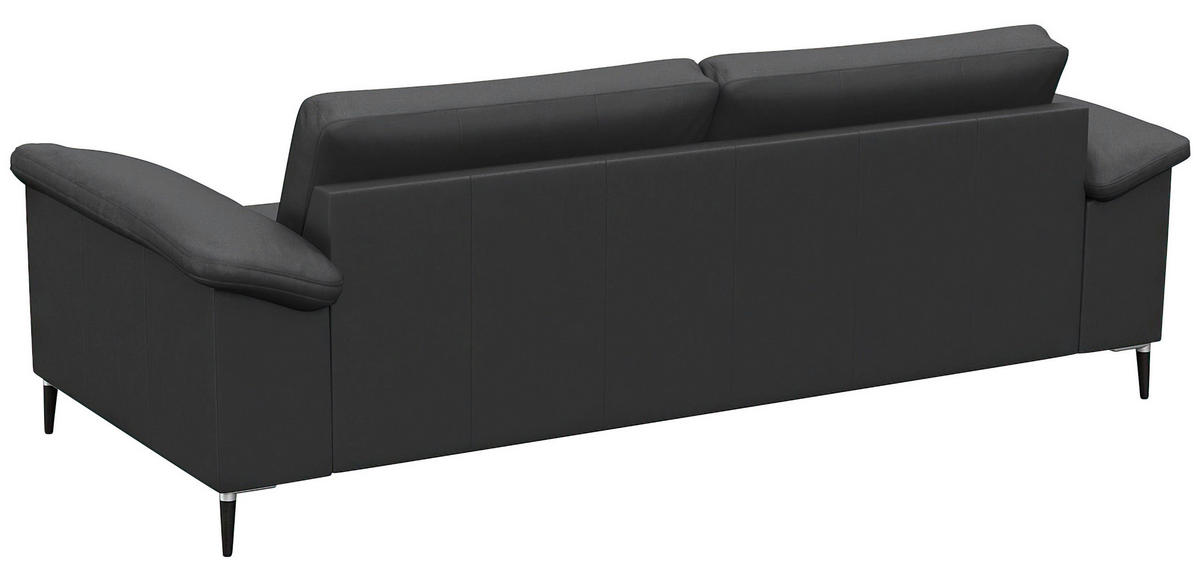2,5-SITZER Schwarz Echtleder  - Alufarben/Schwarz, Design, Leder/Metall (208/84,5/92cm) - Livetastic