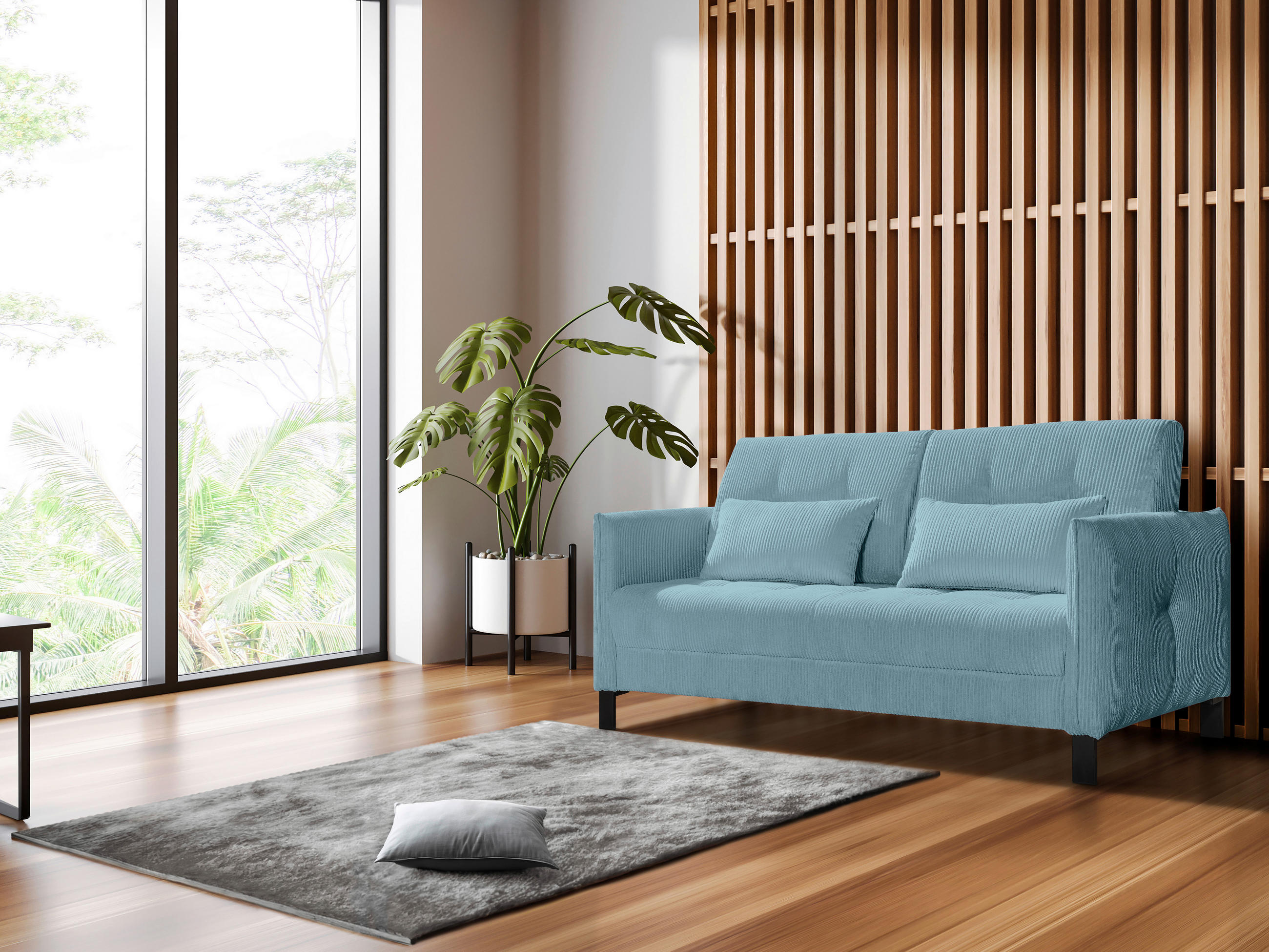 SCHLAFSOFA Cord Türkis  - Türkis/Schwarz, Design, Textil/Metall (170/88/110cm) - Novel