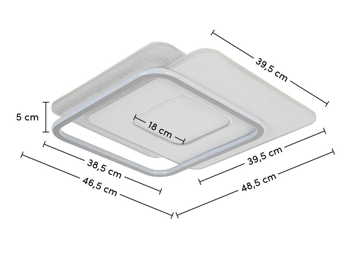 DECKENLEUCHTE 46,5/48,5/5 cm   - Chromfarben/Alufarben, Trend, Kunststoff/Metall (46,5/48,5/5cm) - Novel