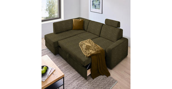 ECKSOFA in Webstoff Olivgrün  - Schwarz/Olivgrün, KONVENTIONELL, Kunststoff/Textil (165/224cm) - Xora