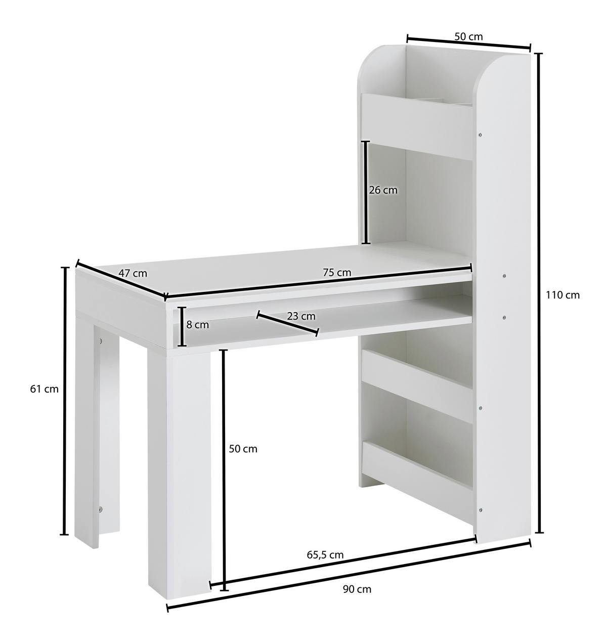 JUGENDSCHREIBTISCH 90/50/110 cm  in Weiss  - Weiss, Modern, Holzwerkstoff (90/50/110cm) - MID.YOU