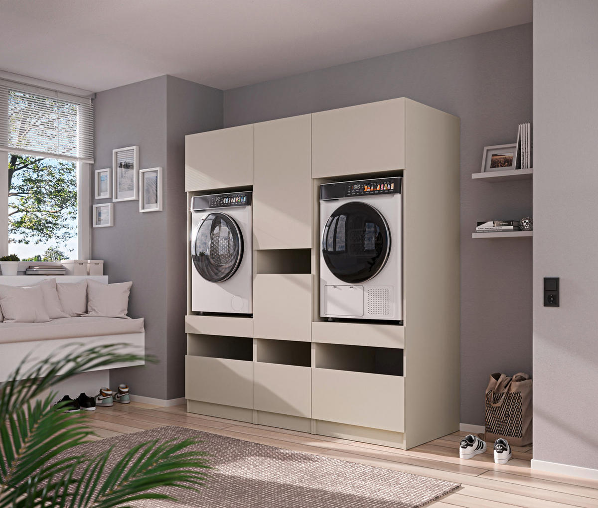 WASCHMASCHINENSCHRANK 68/200/68 cm  in Kaschmir  - Kaschmir/Schwarz, Design, Holzwerkstoff/Metall (68/200/68cm) - Milino