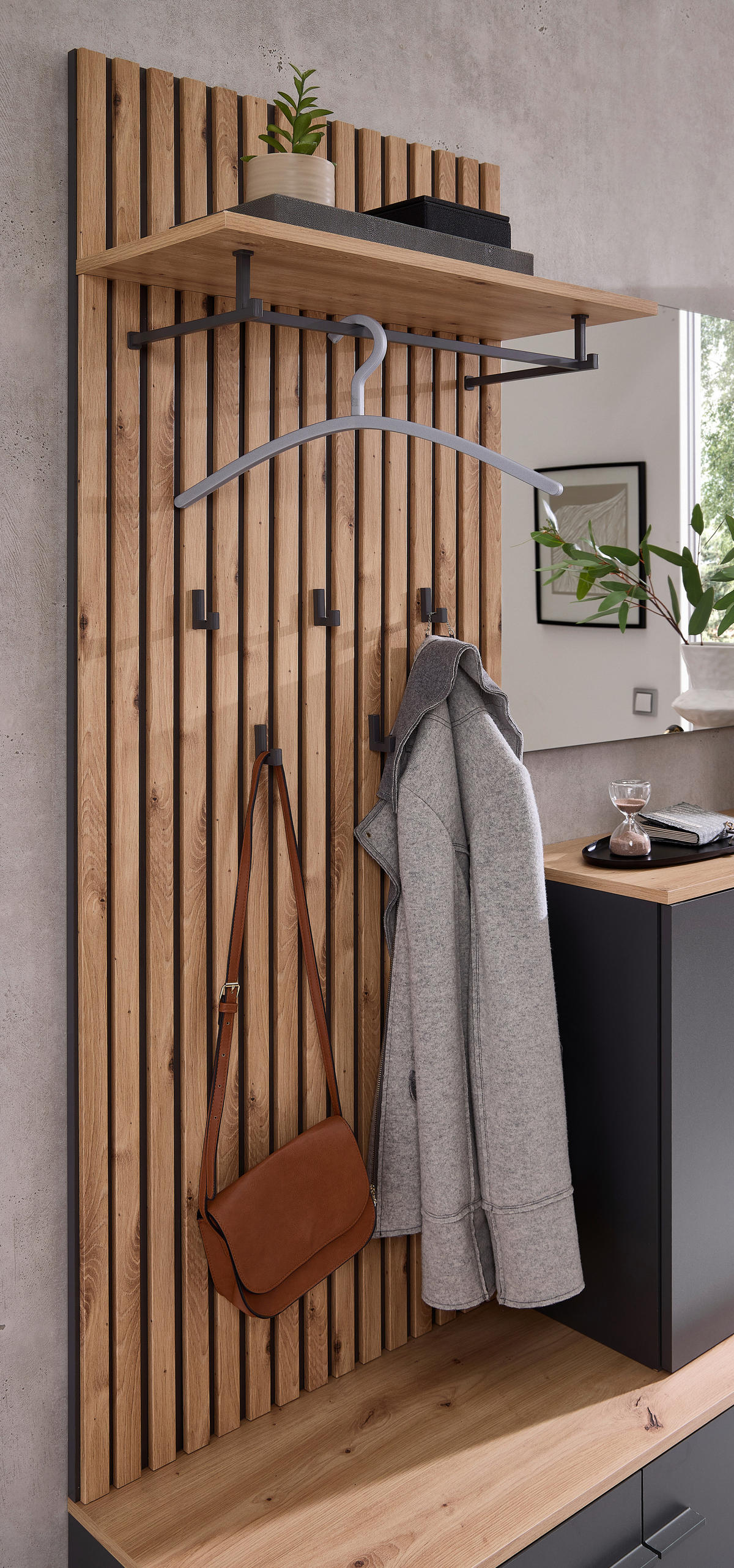 PREDSOBA antracit, hrast artisan - antracit/hrast artisan, Design, steklo/leseni material (148/199/38cm) - Xora