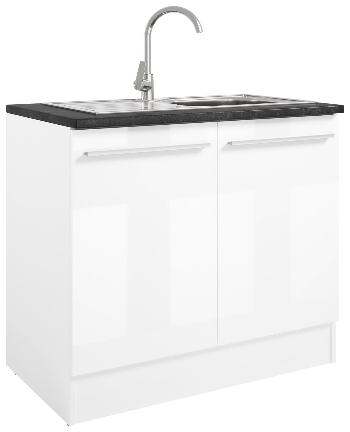 SPÜLENUNTERSCHRANK 100/90/60 cm  in Weiß, Weiß Hochglanz  - Weiß Hochglanz/Silberfarben, Design, Holzwerkstoff/Kunststoff (100/90/60cm) - MID.YOU