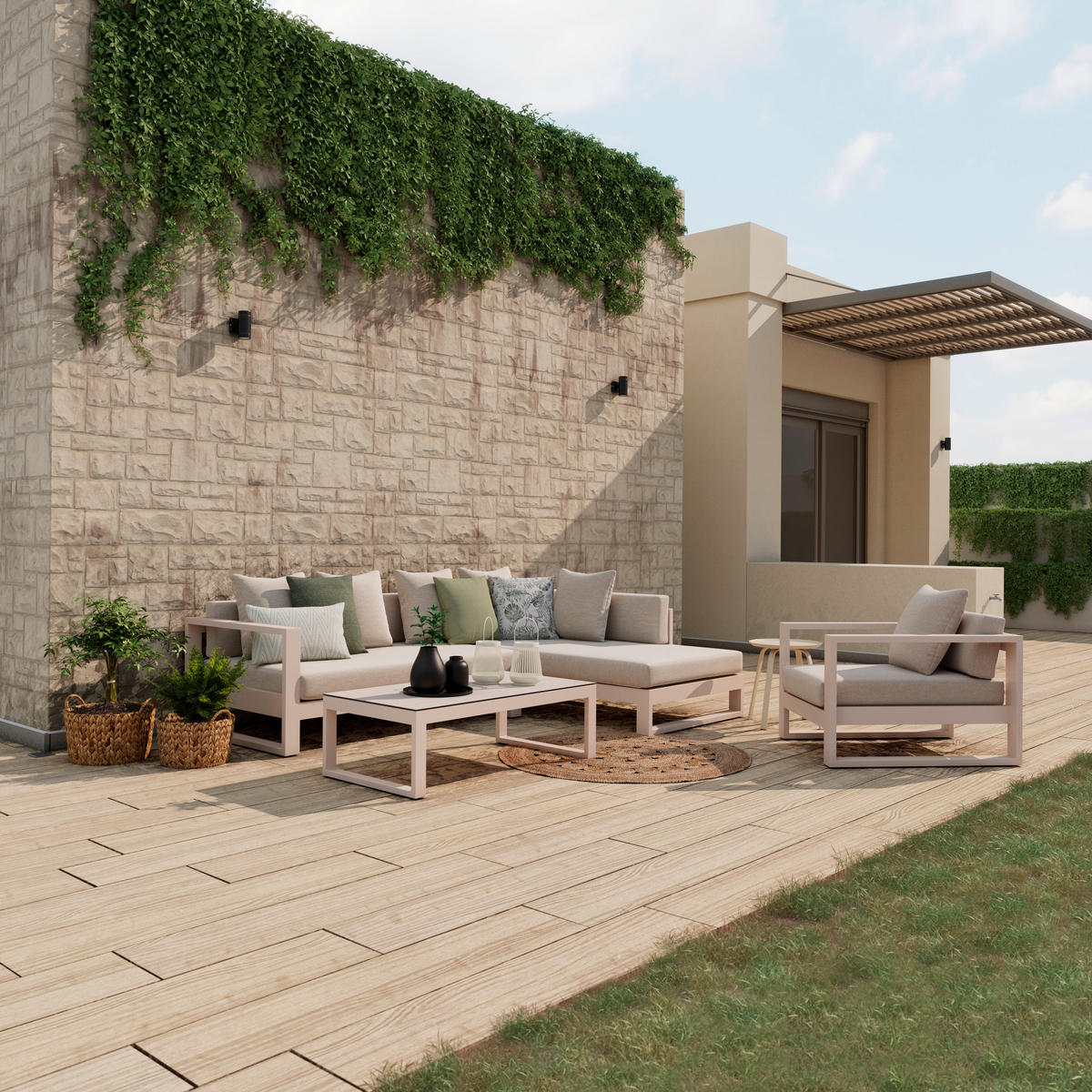 LOUNGE GARNITÚRA 3 részes  248/180 cm   - bézs, Design, Üveg/textil (248/180cm) - Amatio