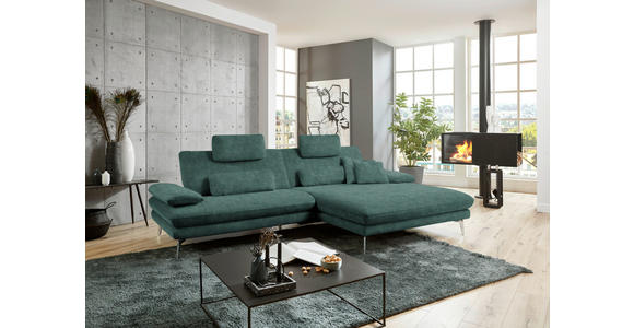 ECKSOFA in Velours Blau, Grün 284/184 cm - Blau/Schwarz, Design, Textil/Metall (284/184cm) - Dieter Knoll