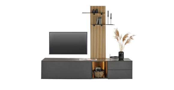 WOHNWAND  in Anthrazit, Eichefarben  221/160/50 cm  - Eichefarben/Anthrazit, Design, Glas/Holz (221/160/50cm) - Dieter Knoll