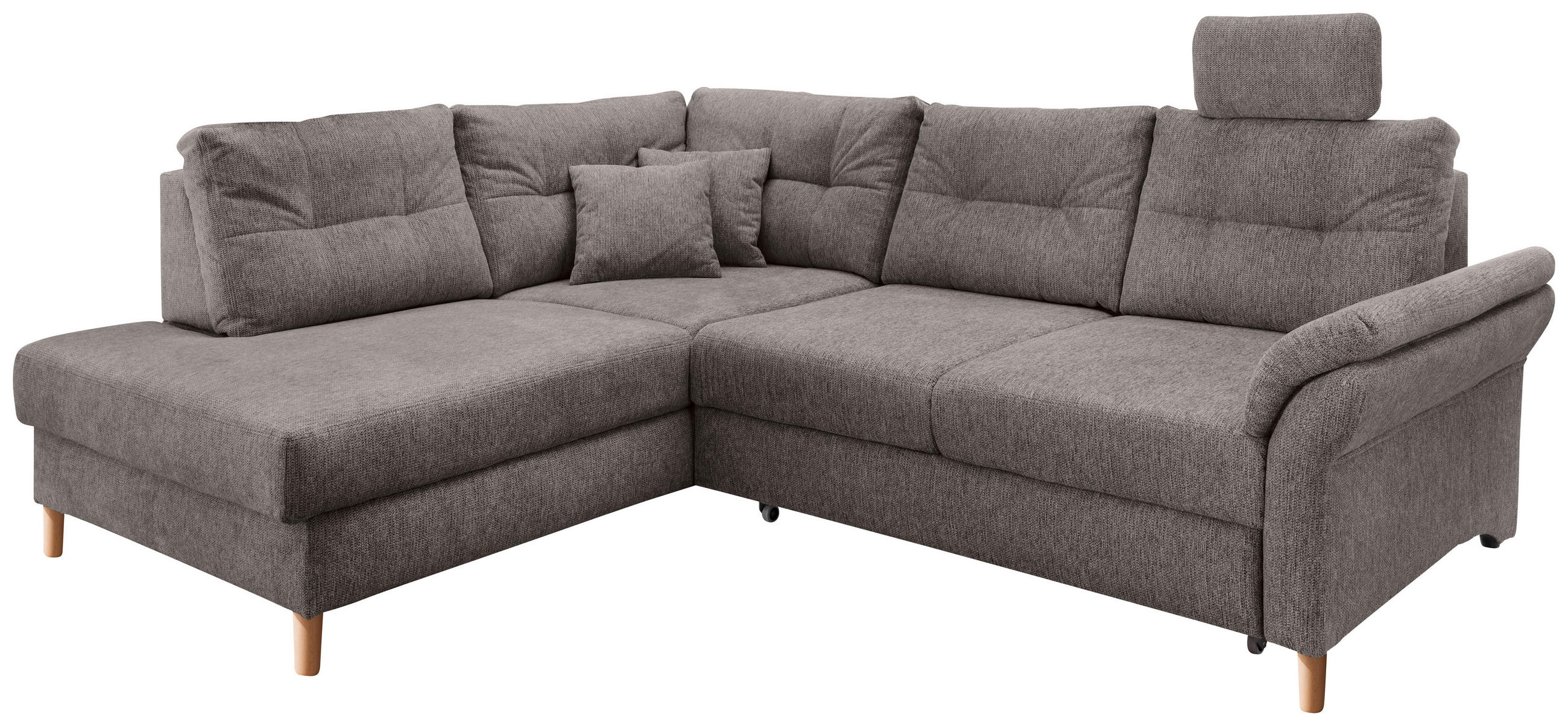 ECKSOFA in Chenille Graubraun  - Graubraun/Naturfarben, Modern, Holz/Textil (206/264cm) - Livetastic