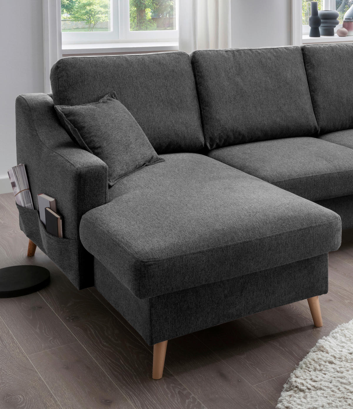 WOHNLANDSCHAFT in Struktur Anthrazit  - Anthrazit/Naturfarben, Konventionell, Holz/Textil (150/301/200cm) - P & B
