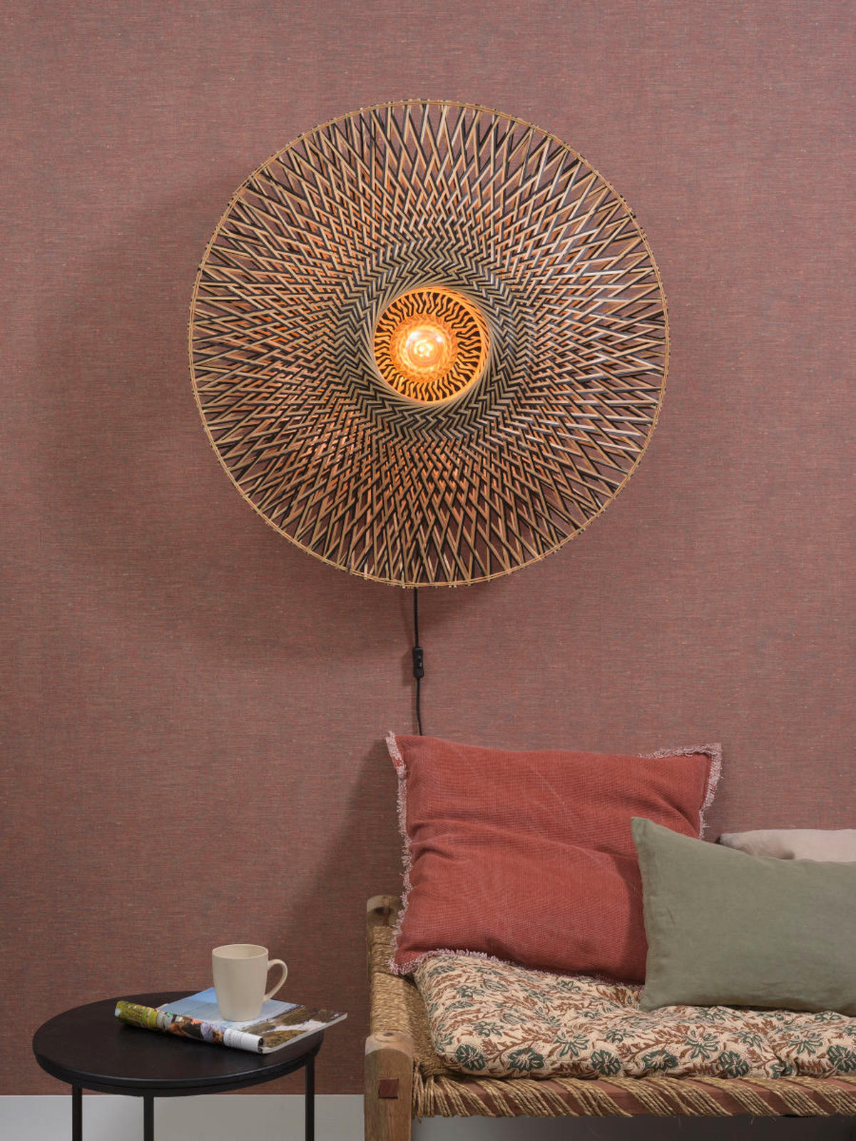 WANDLEUCHTE Bali 87/20 cm   - Hellbraun/Schwarz, Natur, Naturmaterialien/Metall (87/20cm) - Good & Mojo
