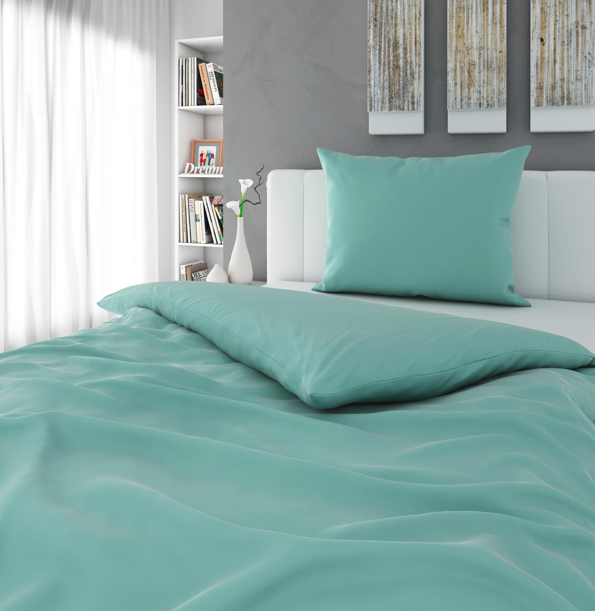 BETTWÄSCHE TANJA Satin 140/220 cm  - Salbeigrün, Basics, Textil (140/220cm) - Novel