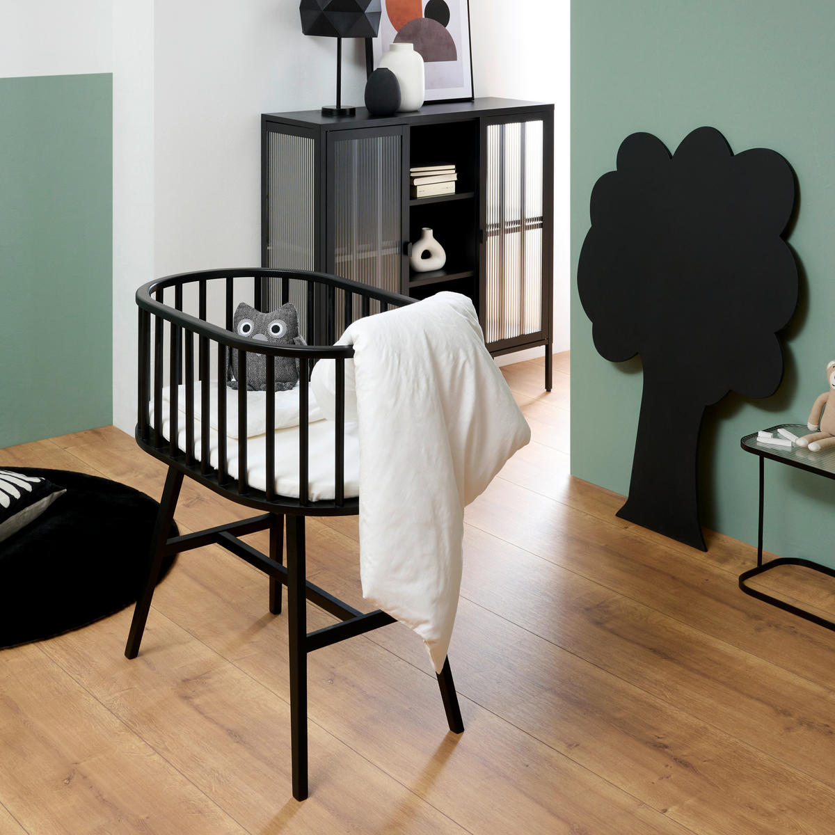 BEISTELLBETT 83/52/88 cm  - Schwarz, Trend, Holz/Holzwerkstoff (83/52/88cm) - Jimmylee