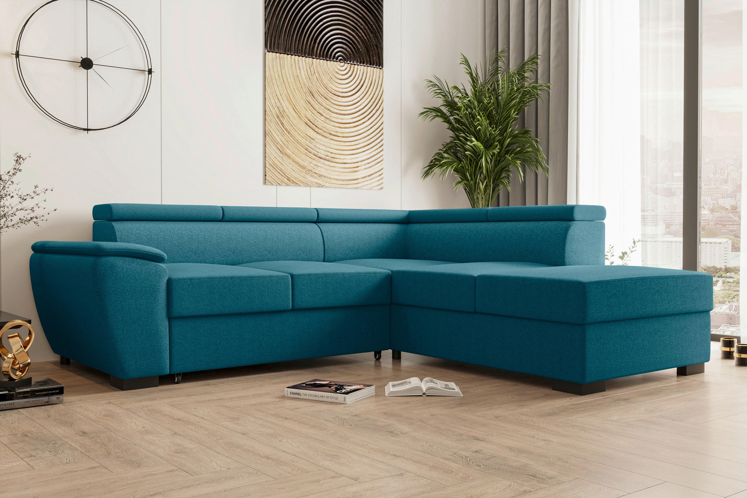 ECKSOFA Petrol Flachgewebe  - Petrol/Schwarz, KONVENTIONELL, Kunststoff/Textil (266/220cm) - Carryhome